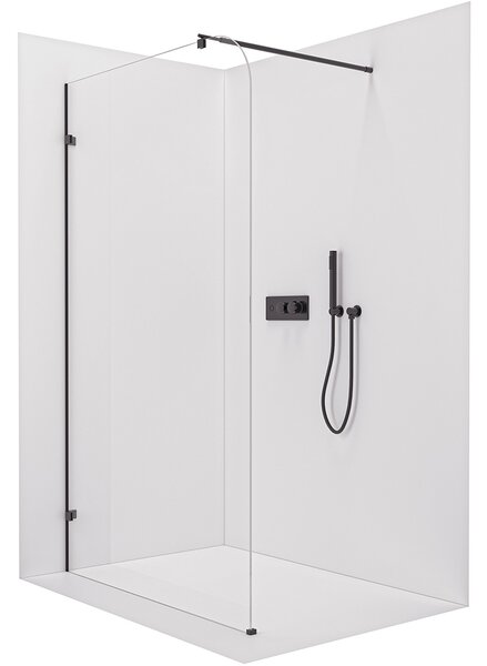 CERANO - Sprchová zástena Walk-in Orbis Round Ľ/P - 8 mm - guľatá vzpera - čierna matná, transparentné sklo - 110x200 cm