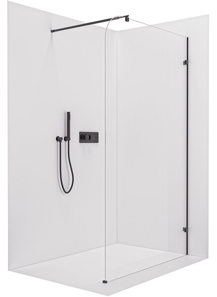 CERANO - Sprchová zástena Walk-in Orbis Round Ľ/P - 8 mm - guľatá vzpera - čierna matná, transparentné sklo - 110x200 cm