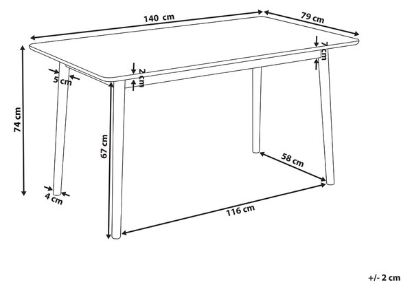 Jedálenský stôl svetlý dub MDF 140 x 80 cm obdĺžnikový tvar nohy z kaučuku moderný štýl kuchyňa jedáleň