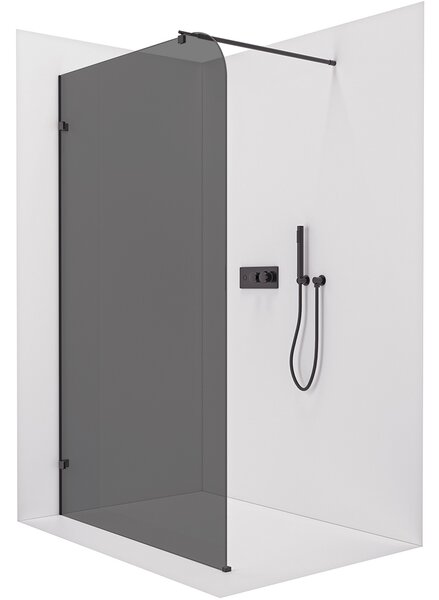 CERANO - Sprchová zástena Walk-in Orbis Round Ľ/P - 8 mm - guľatá vzpera - čierna matná, grafitové sklo - 110x200 cm