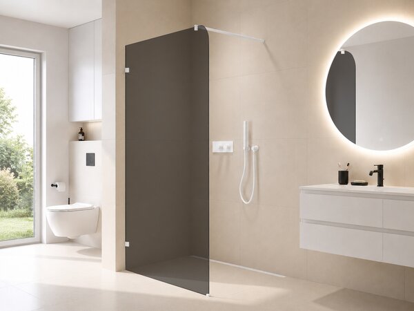 CERANO - Sprchová zástena Walk-in Orbis Round Ľ/P - 8 mm - guľatá vzpera - biela matná, grafitové sklo - 110x200 cm
