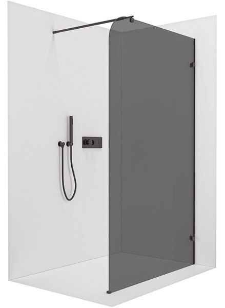 CERANO - Sprchová zástena Walk-in Orbis Round Ľ/P - 8 mm - guľatá vzpera - čierna matná, grafitové sklo - 110x200 cm