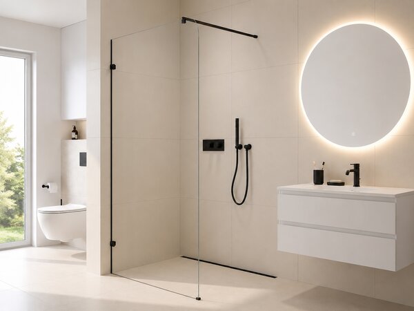 CERANO - Sprchová zástena Walk-in Orbis Round Ľ/P - 8 mm - guľatá vzpera - čierna matná, transparentné sklo - 110x200 cm