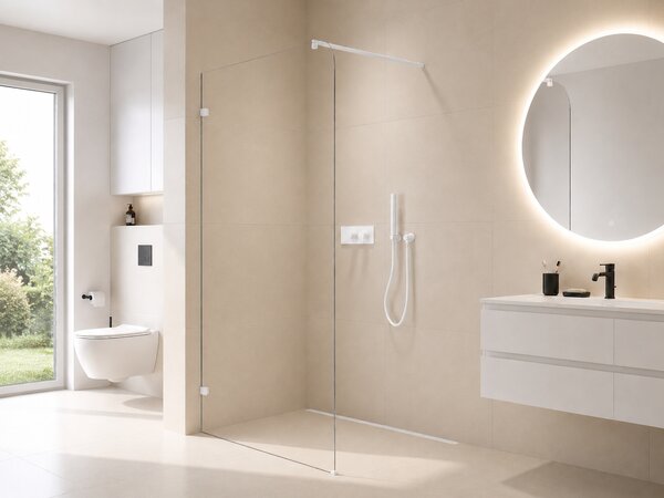 CERANO - Sprchová zástena Walk-in Orbis Round Ľ/P - 8 mm - guľatá vzpera - biela matná, transparentné sklo - 110x200 cm