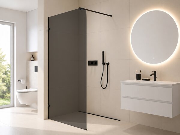 CERANO - Sprchová zástena Walk-in Orbis Round Ľ/P - 8 mm - guľatá vzpera - čierna matná, grafitové sklo - 110x200 cm