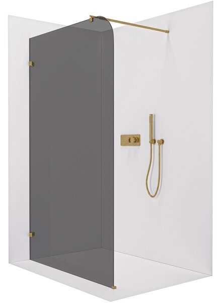 CERANO - Sprchová zástena Walk-in Orbis Round Ľ/P - 8 mm - guľatá vzpera - zlatá kartáčovaná, grafitové sklo - 110x200 cm