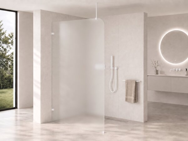 CERANO - Sprchová zástena Walk-in Orbis Top Round - Ľavá - 8 mm - guľatá vzpera - biela matná, mliečne sklo - 110x200 cm