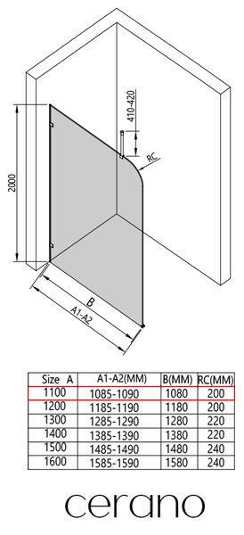 CERANO - Sprchová zástena Walk-in Orbis Top Round Ľ/P - 8 mm - guľatá vzpera - biela matná, grafitové sklo - 110x200 cm