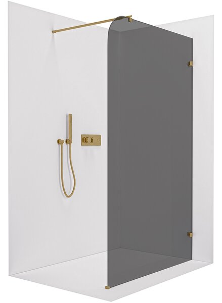 CERANO - Sprchová zástena Walk-in Orbis Round Ľ/P - 8 mm - guľatá vzpera - zlatá kartáčovaná, grafitové sklo - 110x200 cm