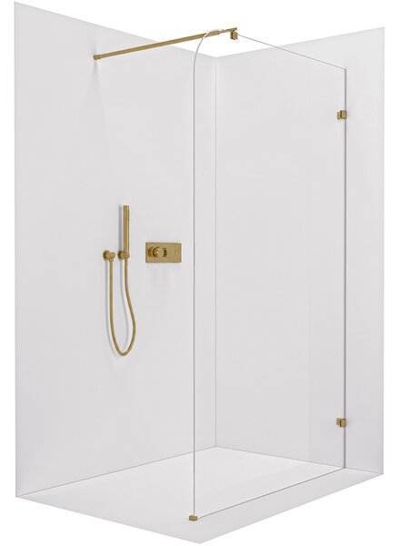CERANO - Sprchová zástena Walk-in Orbis Round Ľ/P - 8 mm - guľatá vzpera - zlatá kartáčovaná, transparentné sklo - 110x200 cm