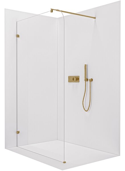 CERANO - Sprchová zástena Walk-in Orbis Round Ľ/P - 8 mm - guľatá vzpera - zlatá kartáčovaná, transparentné sklo - 110x200 cm