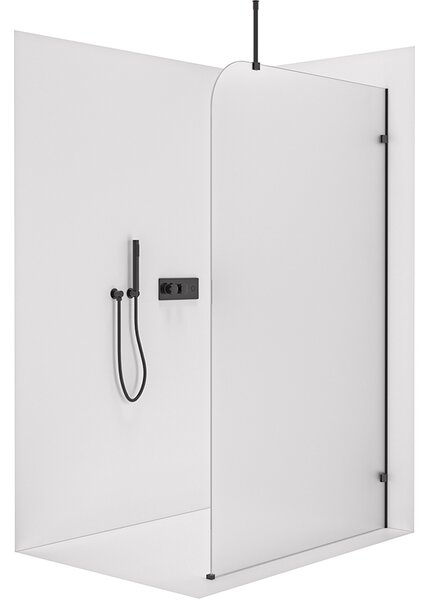 CERANO - Sprchová zástena Walk-in Orbis Top Round - Pravá - 8 mm - guľatá vzpera - čierna matná, mliečne sklo - 110x200 cm