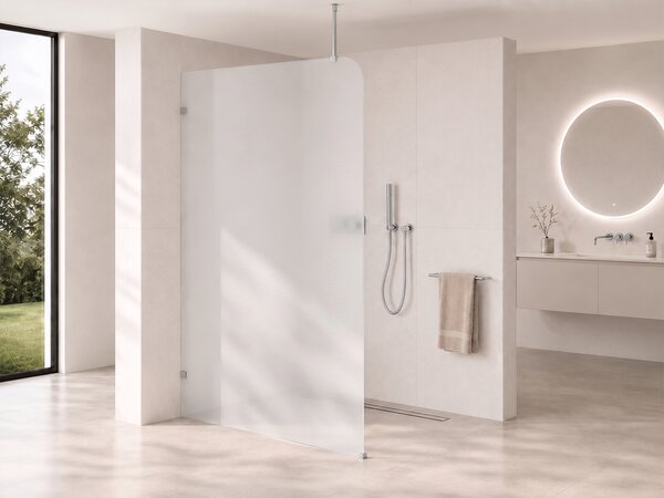 CERANO - Sprchová zástena Walk-in Orbis Top Round - Ľavá - 8 mm - guľatá vzpera - chróm, mliečne sklo - 110x200 cm
