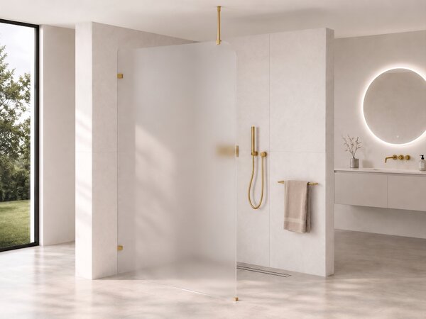 CERANO - Sprchová zástena Walk-in Orbis Top Round - Ľavá - 8 mm - guľatá vzpera - zlatá kartáčovaná, mliečne sklo - 110x200 cm