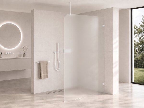 CERANO - Sprchová zástena Walk-in Orbis Top Round - Pravá - 8 mm - guľatá vzpera - biela matná, mliečne sklo - 110x200 cm
