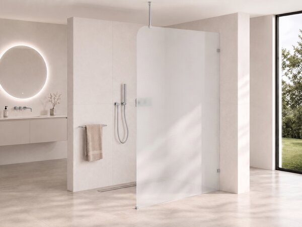 CERANO - Sprchová zástena Walk-in Orbis Top Round - Pravá - 8 mm - guľatá vzpera - chróm, mliečne sklo - 110x200 cm