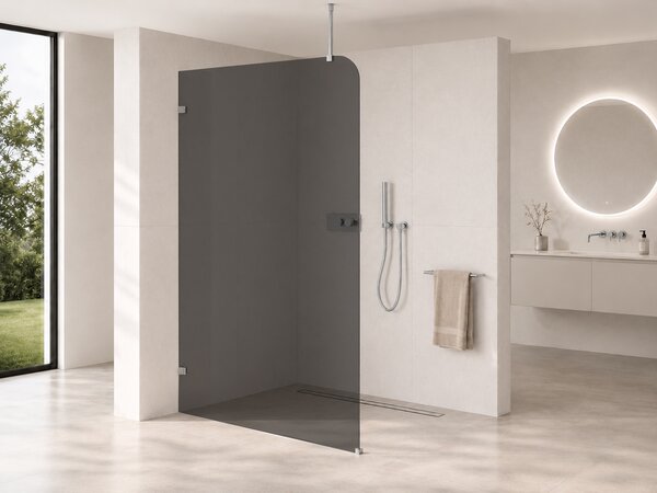 CERANO - Sprchová zástena Walk-in Orbis Top Round Ľ/P - 8 mm - okrúhla vzpera - chróm, grafitové sklo - 110x200 cm