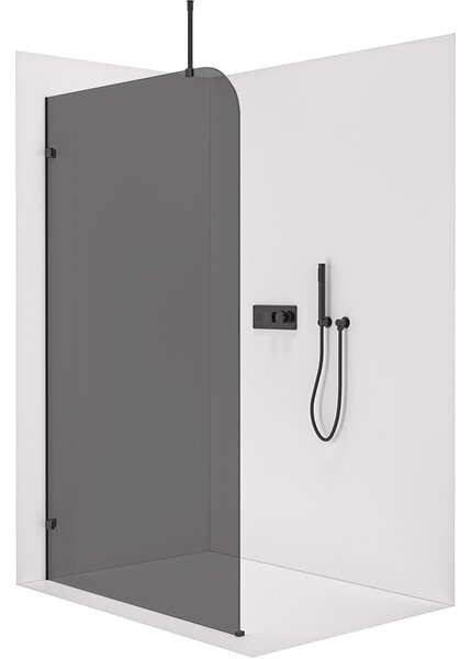 CERANO - Sprchová zástena Walk-in Orbis Top Round Ľ/P - 8 mm - okrúhla vzpera - čierna matná, grafitové sklo - 110x200 cm
