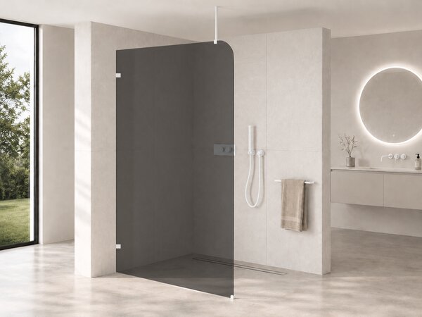 CERANO - Sprchová zástena Walk-in Orbis Top Round Ľ/P - 8 mm - guľatá vzpera - biela matná, grafitové sklo - 110x200 cm