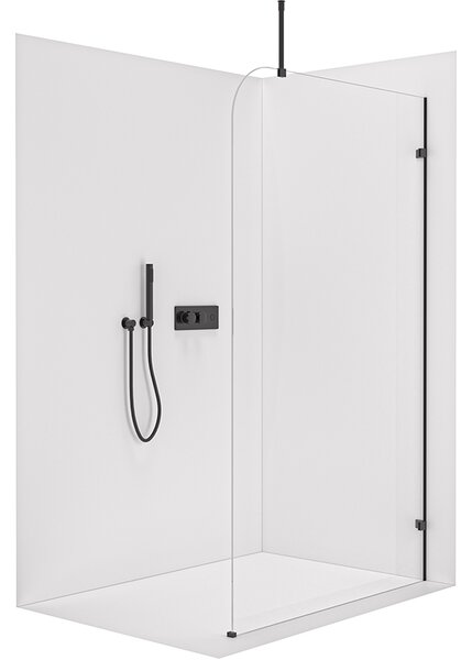 CERANO - Sprchová zástena Walk-in Orbis Top Round Ľ/P - 8 mm - guľatá vzpera - čierna matná, transparentné sklo - 110x200 cm