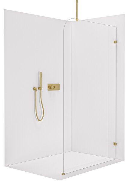 CERANO - Sprchová zástena Walk-in Orbis Top Round Ľ/P - 8 mm - guľatá vzpera - zlatá kartáčovaná, transparentné sklo - 110x200 cm