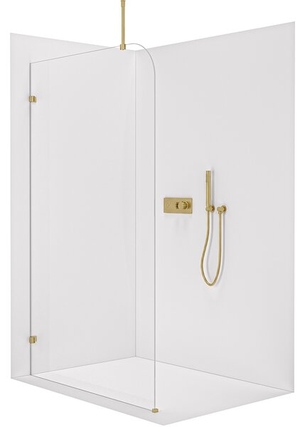 CERANO - Sprchová zástena Walk-in Orbis Top Round Ľ/P - 8 mm - guľatá vzpera - zlatá kartáčovaná, transparentné sklo - 110x200 cm