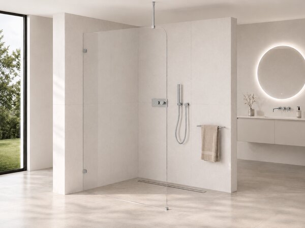 CERANO - Sprchová zástena Walk-in Orbis Top Round Ľ/P - 8 mm - guľatá vzpera - chróm, transparentné sklo - 110x200 cm