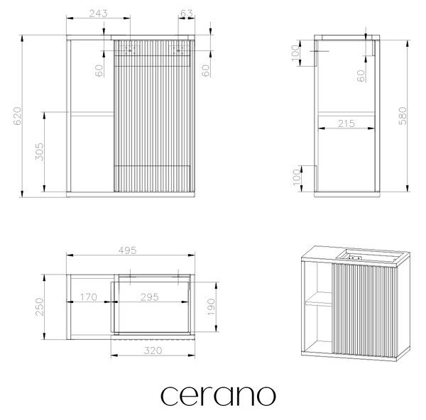 CERANO - Umývadlová skrinka pre WC Sofia - čierna matná - 49,5x62x25 cm