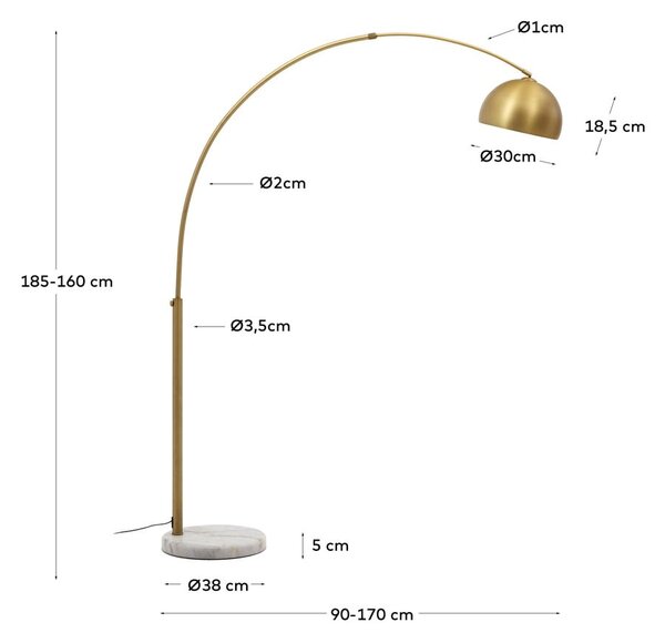 Stojacia lampa v zlatej farbe s kovovým tienidlom (výška 160 cm) Madali – Kave Home