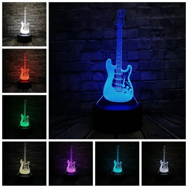 3Dmix 3DL-CLK040 – 3D LED nočná lampa - Gitara (Hodiny s budíkom)