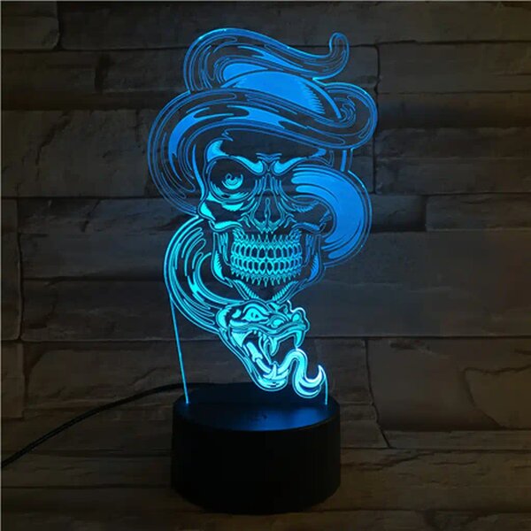 3Dmix 3DL-CRK030 – 3D LED nočná lampa - Lebka s hadom (Crack základňa)