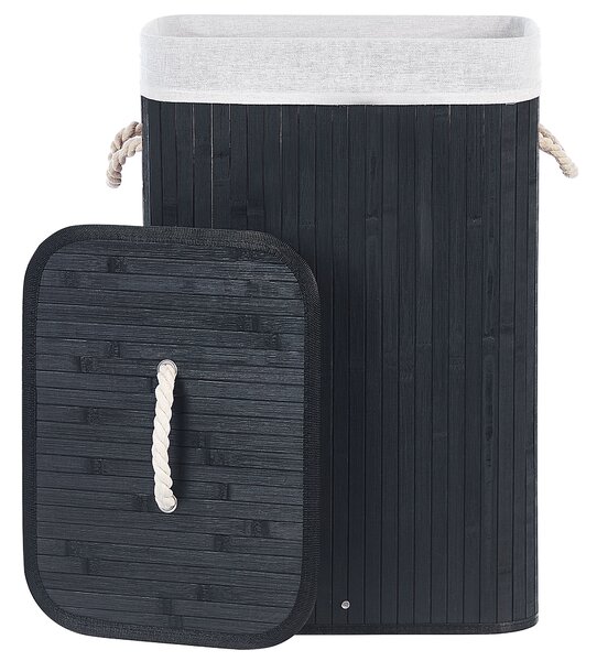 Úložný kôš čierny bambusové drevo s vekom kôš na bielizeň boho doplnky do domácnosti