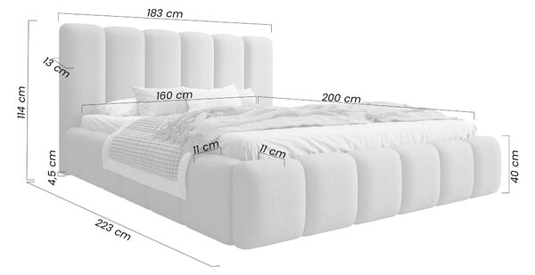 Čalúnená posteľ Aura 160x200 s úložným priestorom - béžová bouclé Quelle 03