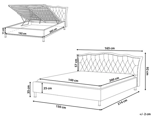 Posteľ biela umelá koža 140 x 200 cm s úložným priestorom prešívané čelo s gombíkmi moderný glamour štýl spálňa