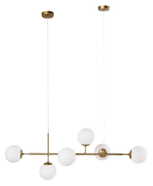 Závesná lampa zlatá kovová so 6 sklenenými tienidlami guľatý tvar glamour štýl kuchyňa jedáleň