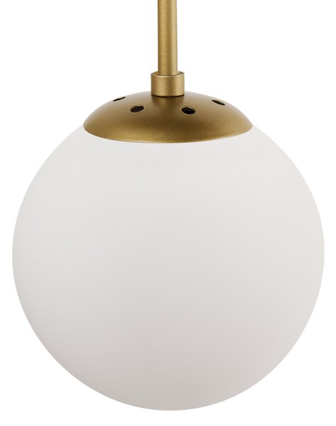 Závesná lampa zlatá kovová so 6 sklenenými tienidlami guľatý tvar glamour štýl kuchyňa jedáleň