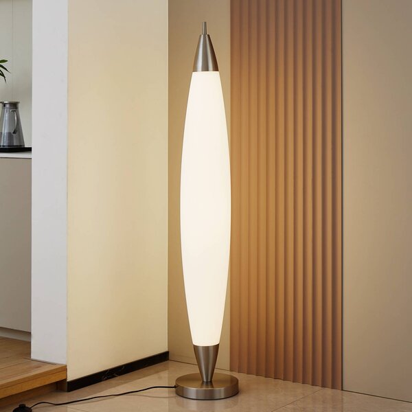 Lucande Stojacia lampa LED Tarell, biela/niklová, 146 cm, stmievateľná, Biela / opálová, Obývacia izba / jedáleň, Plast, Moderný, Stojaca lampa