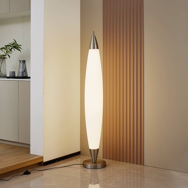 Lucande Stojacia lampa LED Tarell, biela/niklová, 146 cm, stmievateľná, Biela / opálová, Obývacia izba / jedáleň, Plast, Moderný, Stojaca lampa