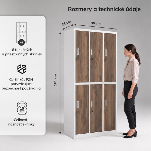 Šatníková skriňa BHP biela / orech, 6-dverová: Eco Design IGOR, 900 x 1850 x 450 mm