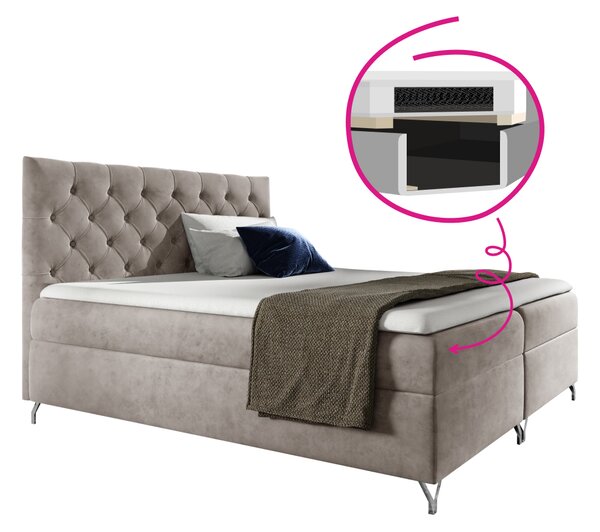 KONDELA Boxspringová posteľ, 140x200, sivobéžová Taupe látka Velvet, GULIETTE + darček