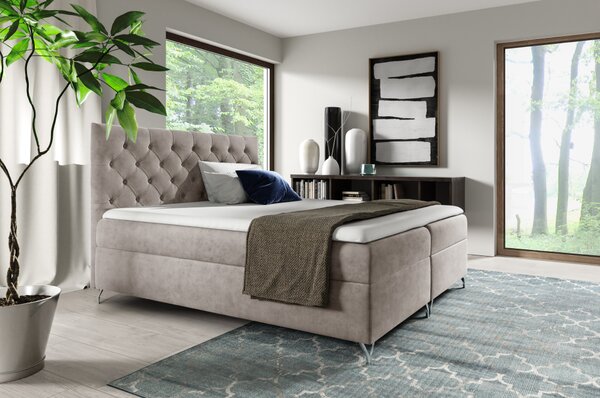 KONDELA Boxspringová posteľ, 140x200, sivobéžová Taupe látka Velvet, GULIETTE + darček