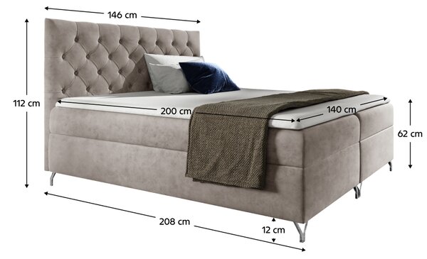 KONDELA Boxspringová posteľ, 140x200, sivobéžová Taupe látka Velvet, GULIETTE + darček
