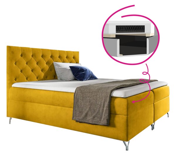 KONDELA Boxspringová posteľ, 200x200, žltá látka Velvet, GULIETTE + darček