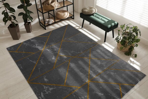 Dywany Łuszczów , Kusový koberec Emerald geometric 1012 grey and gold, 80x150, šedá, chodba / predsieň