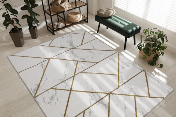 Dywany Łuszczów , Kusový koberec Emerald geometric 1012 cream and gold, 80x150, biela, kancelária