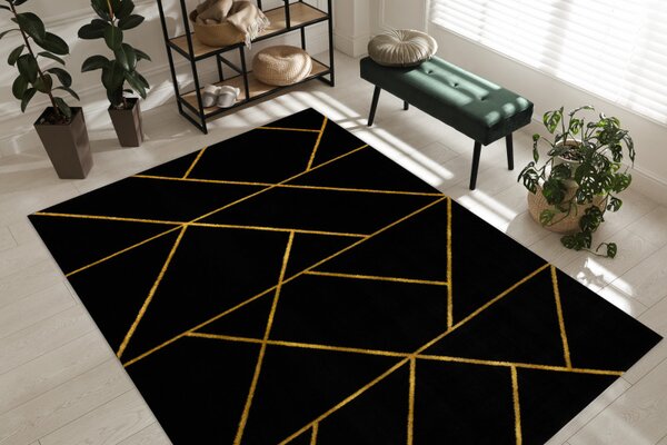 Dywany Łuszczów , Kusový koberec Emerald geometric 1012 black and gold, 140x190, čierna, chodba / predsieň