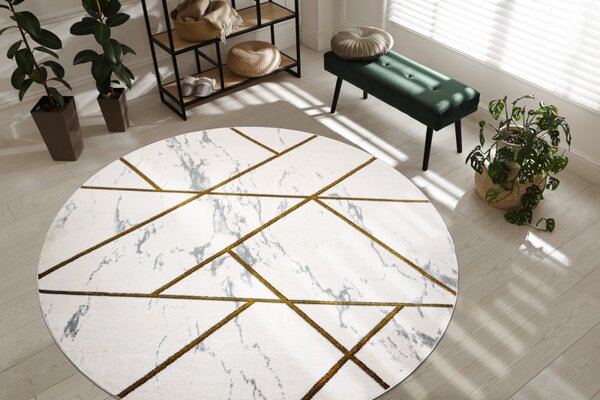 Dywany Łuszczów , Kusový koberec Emerald geometric 1012 cream and gold kruh, 120x120 (priemer) kruh, biela, obývacia izba