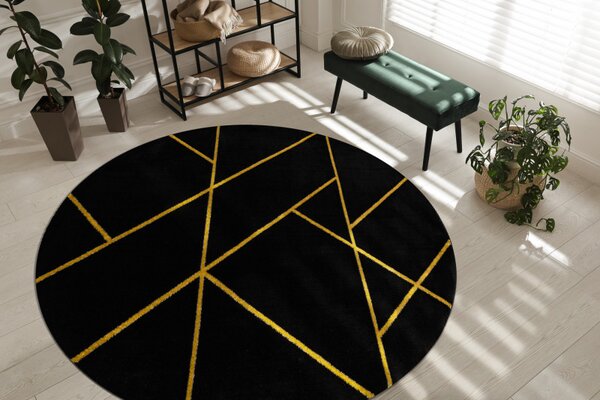 Dywany Łuszczów , Kusový koberec Emerald geometric 1012 black and gold kruh, 120x120 (priemer) kruh, čierna, chodba / predsieň