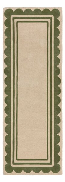 Ručne tkaný vlnený behúň v zeleno-prírodnej farbe 80x230 cm Lois Scallop – Flair Rugs