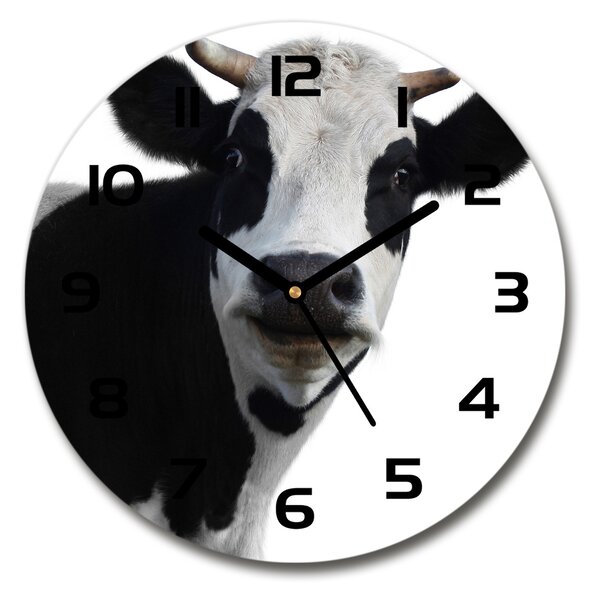 Sklenené hodiny okrúhle Strakatá krava